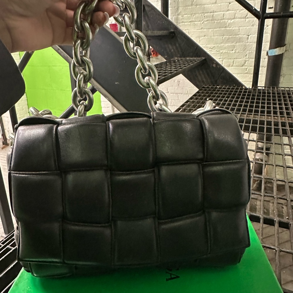 Bottega Veneta Black Quilted Shoulder Bag with Chain Strap